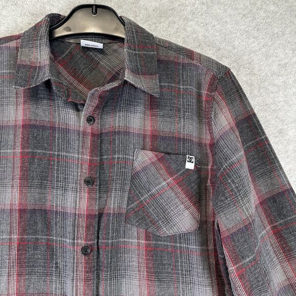 DC Shoes Shirt Men's SP Black Plaid Long Sleeve Button‎ Down Skateboard Pockets - Picture 2 of 11